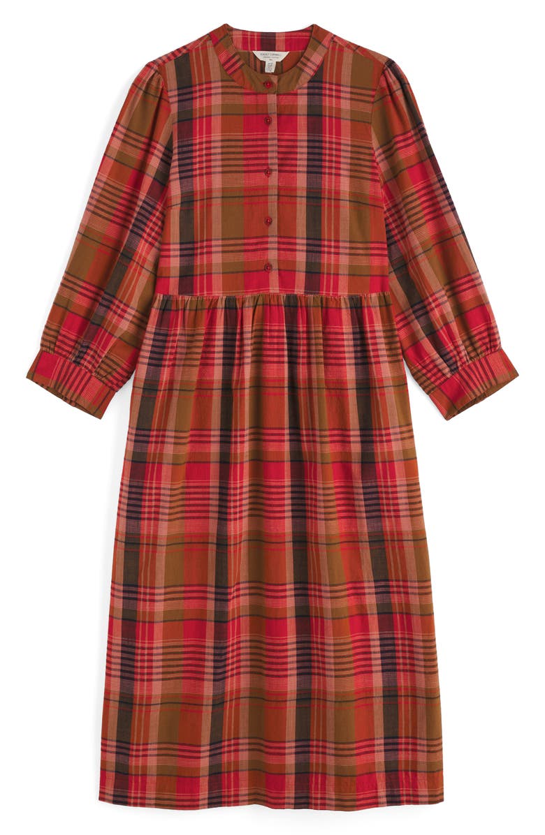 Seasalt Cornwall Trenkan Plaid Long Sleeve Organic Cotton Midi Dress, Alternate, color, Spring Squall Squash
