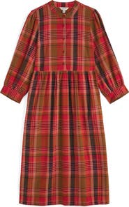 Seasalt Cornwall Trenkan Plaid Long Sleeve Organic Cotton Midi Dress