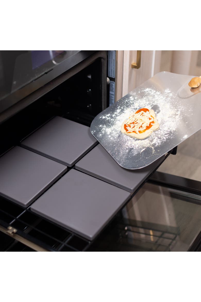 Glazed Cordierite Square Pizza Stone 4 Piece Set, 7.5x7.5-Inch, Alternate, color, Grey