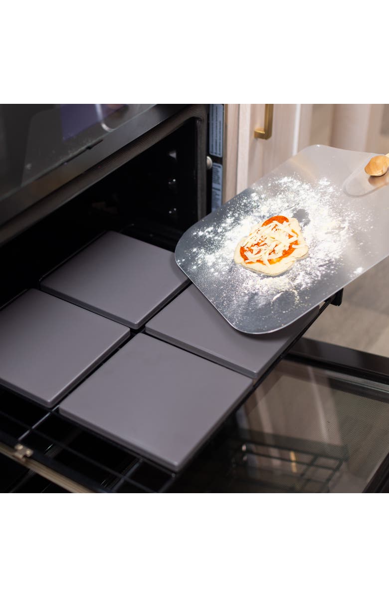 Old Stone Glazed Cordierite Square Pizza Stone 4 Piece Set, 7.5x7.5-Inch, Alternate, color, Grey