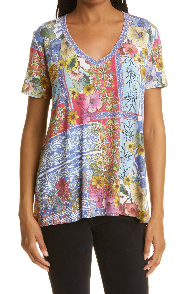Johnny Was Midsummer Favorites Floral V-Neck T-Shirt, Main, color, 