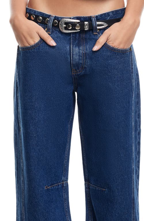 Shop Lioness Renacida Low Rise Wide Leg Jeans In Blue Denim