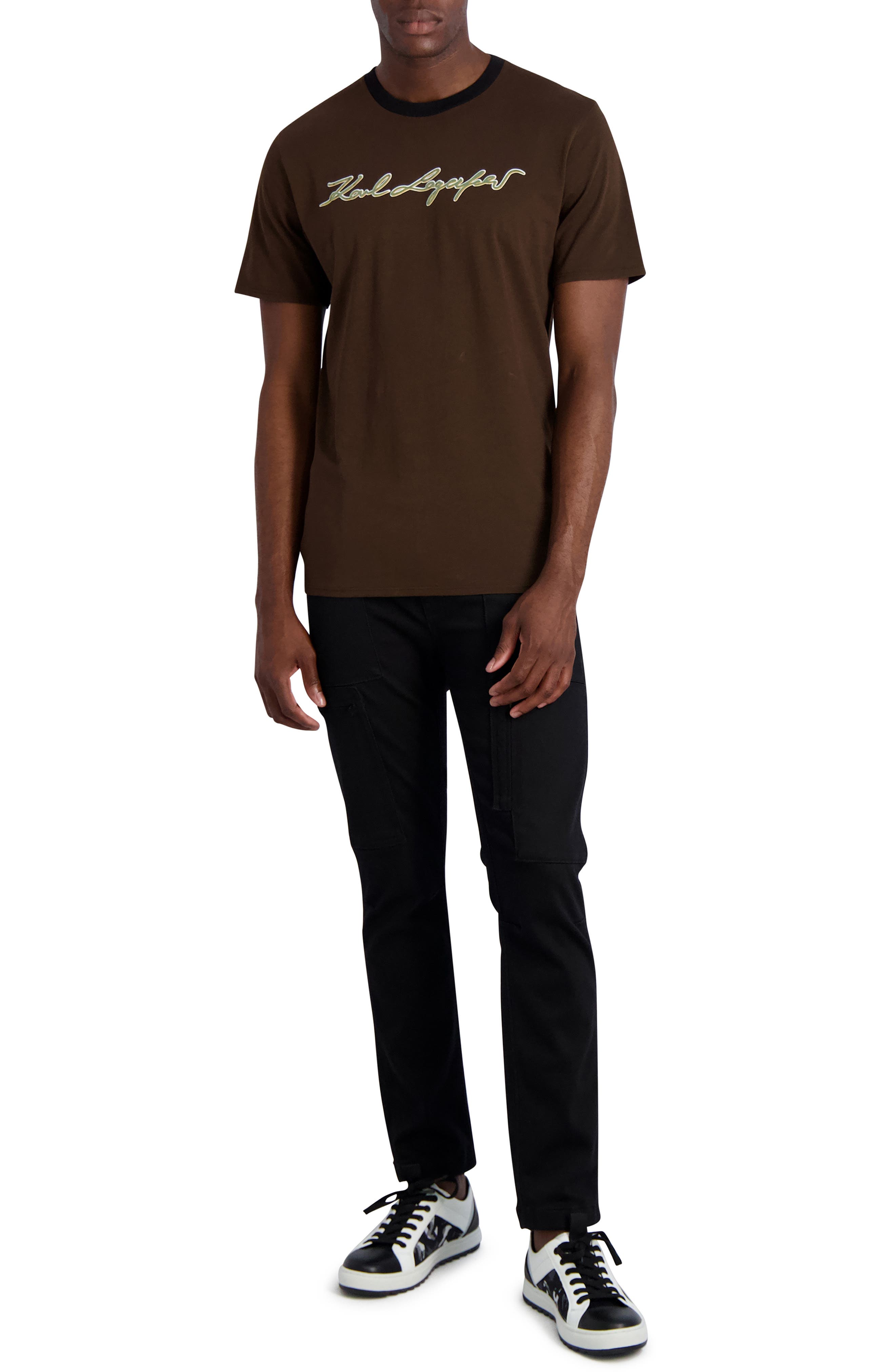 KARL LAGERFELD PARIS Signature Logo Ringer Crew Neck T-Shirt (Men ...