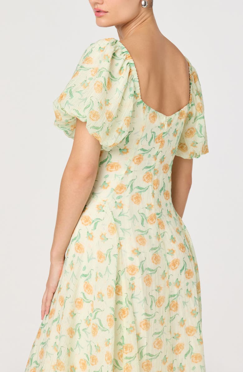 ASTR the Label Mayra Puff Sleeve Midi Dress, Alternate, color, Yellow Multi Floral