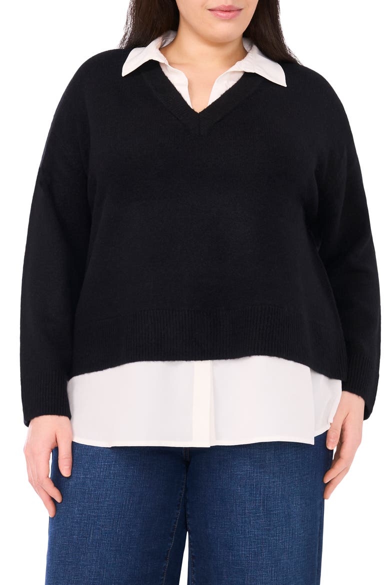 Layered Look Sweater, Main, color, RICH BLACK