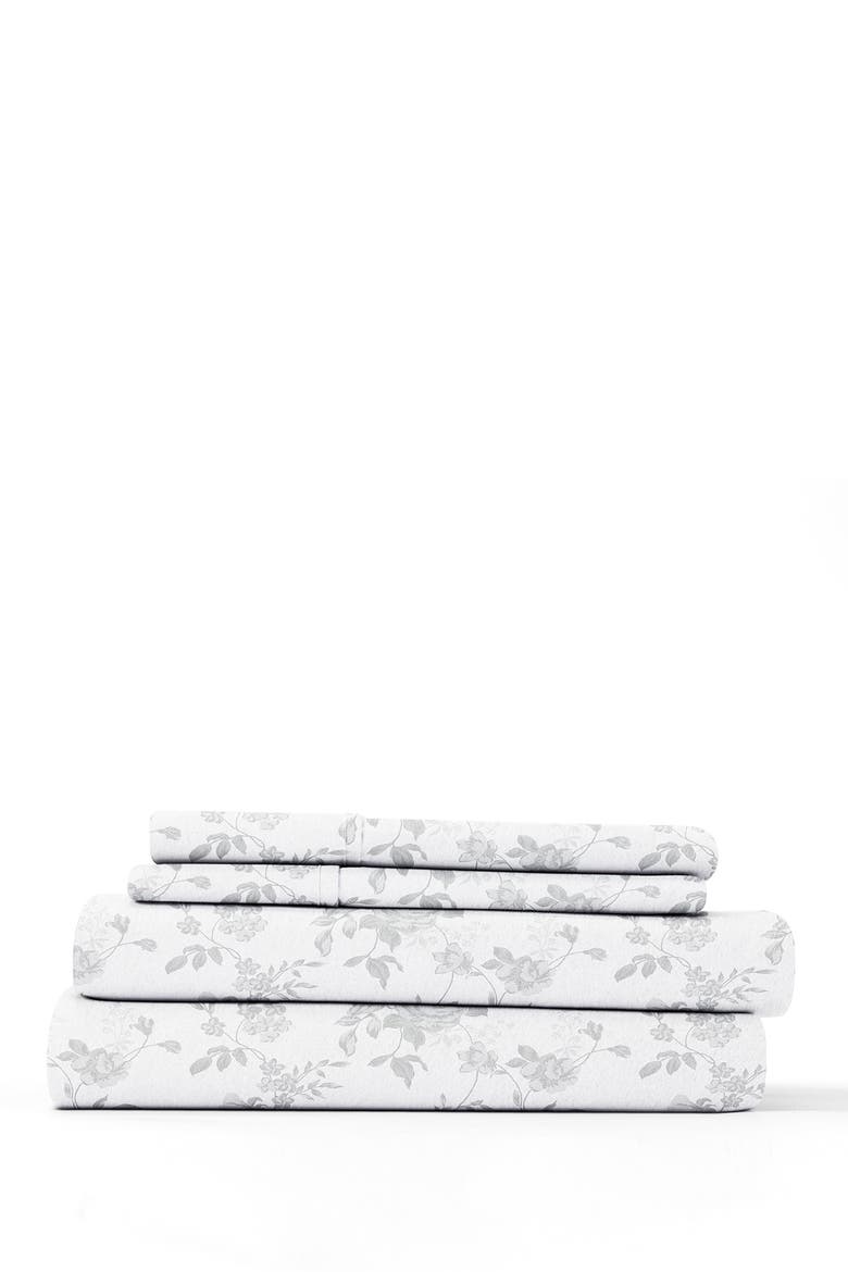 HOME SPUN Premium Sylvan Rose 4-Piece Flannel Bed Sheet Set, Alternate, color, GRAY