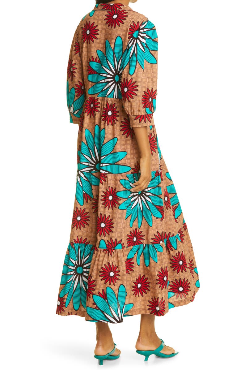 The Oula Company Flower Print Tiered Midi Dress, Alternate, color, 