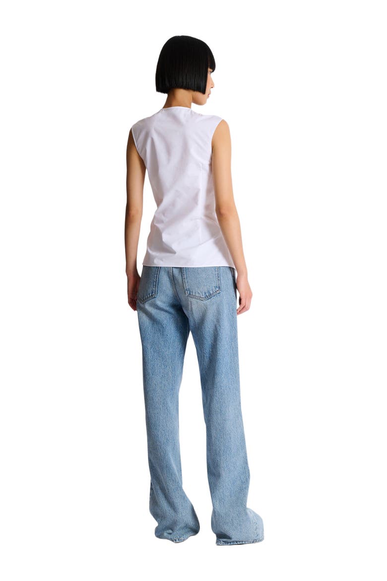 Draped sleeveless cotton poplin shirt, Alternate, color, white