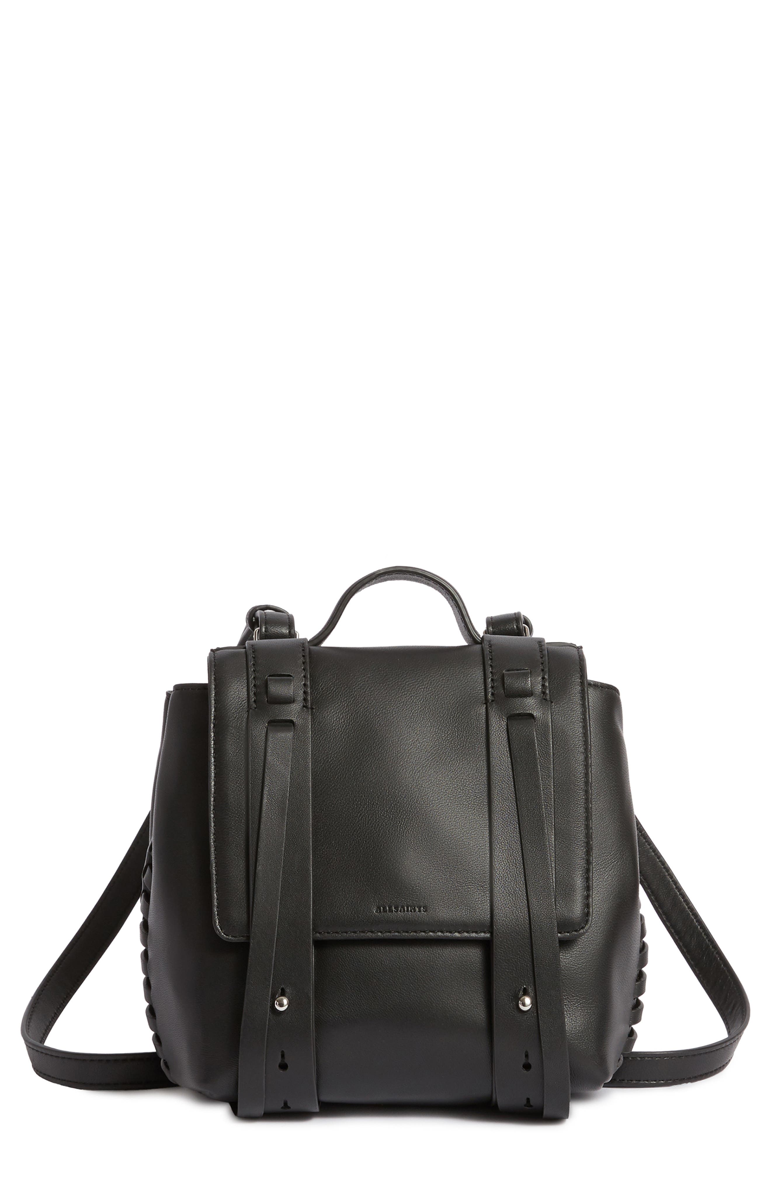 AllSaints Fin Mini Leather Convertible Backpack, Main, color, 