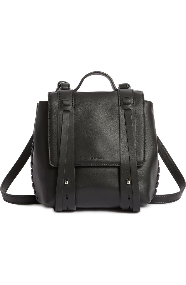 AllSaints Fin Mini Leather Convertible Backpack, Main, color,