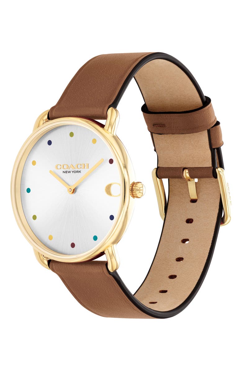 COACH Elliot Leather Strap Watch, 36mm, Alternate, color, Silver Gold