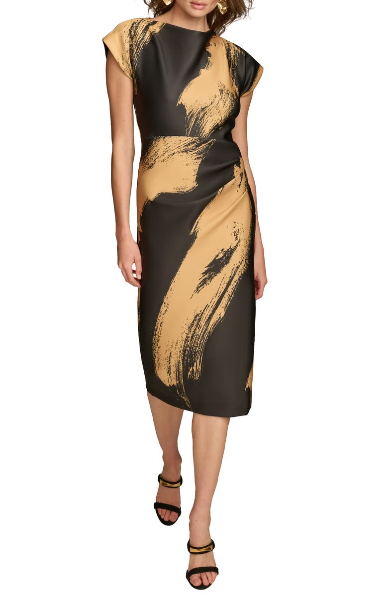 Donna Karan New York Pleated Sheath Cocktail Dress, Main, color, Black/ Gold