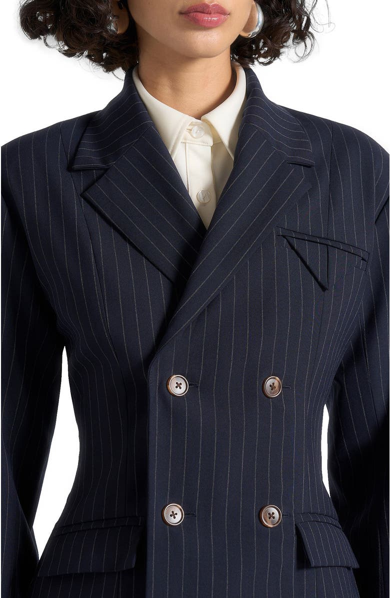 Manière De Voir Maia Pinstripe Double Breasted Blazer, Alternate, color, Navy