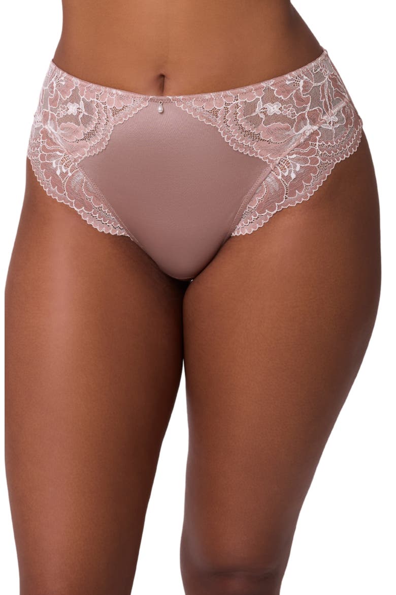 Floral Lace & Microfiber Briefs, Main, color, MOONSHELL/ CHANTILLY
