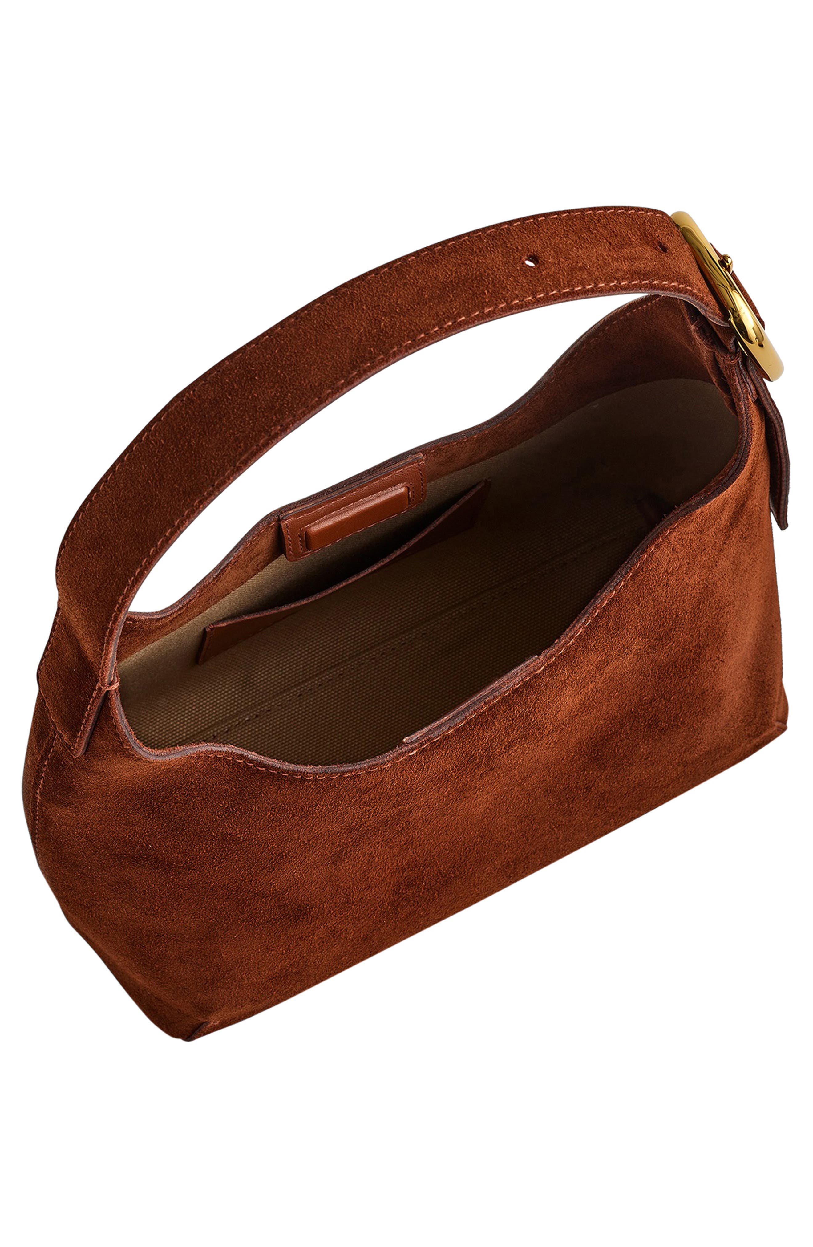 Madewell The Sculptural Buckle Suede Shoulder Bag, Alternate, color, 