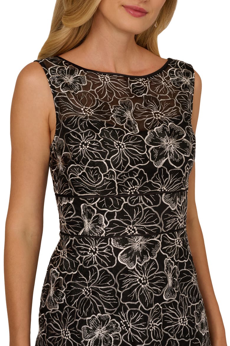 Floral Embroidery Cocktail Midi Dress, Alternate, color, BLACK/ IVORY