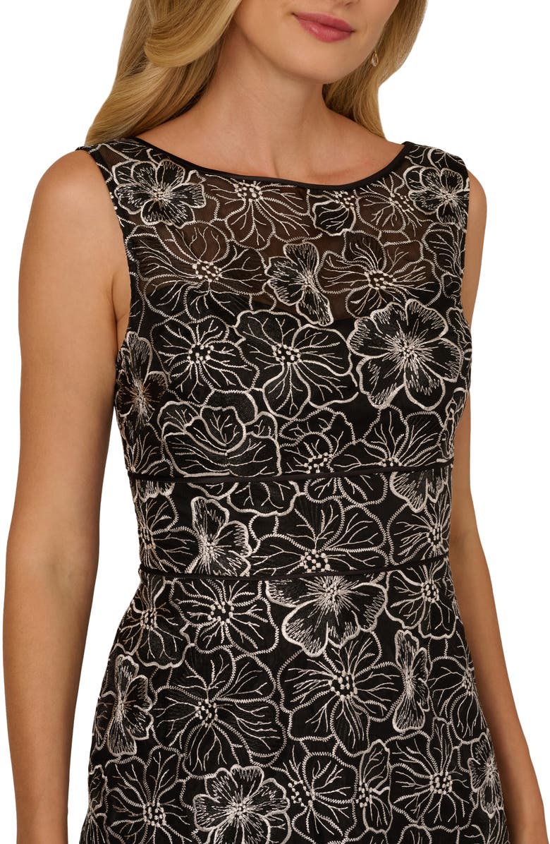 Adrianna Papell Floral Embroidery Cocktail Midi Dress, Alternate, color, Black/ Ivory