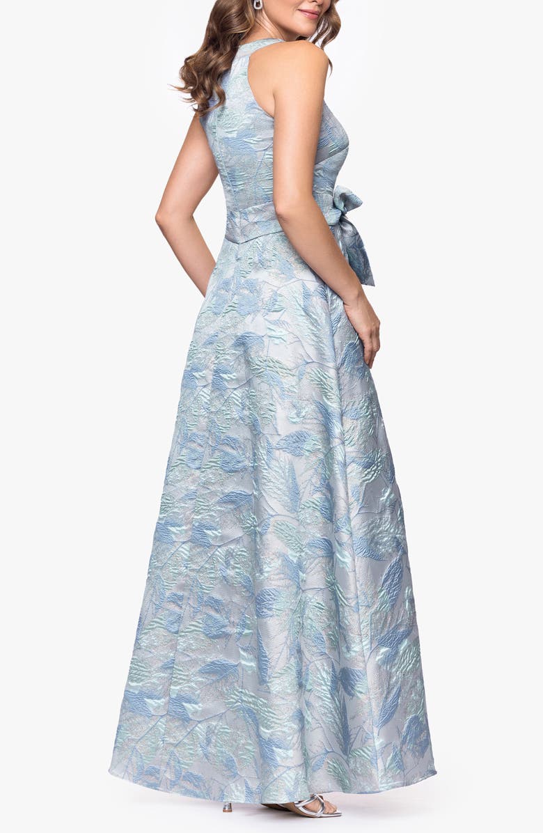 Betsy & Adam Bow Detail Leaf Brocade Ball Gown, Alternate, color, Sage/ Gold