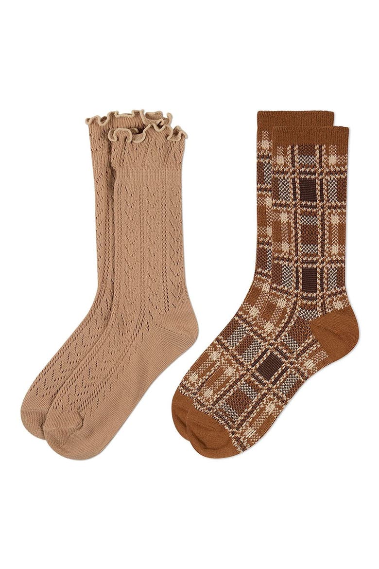Assorted 2-Pack Cotton Blend Crew Socks, Main, color, BROWN