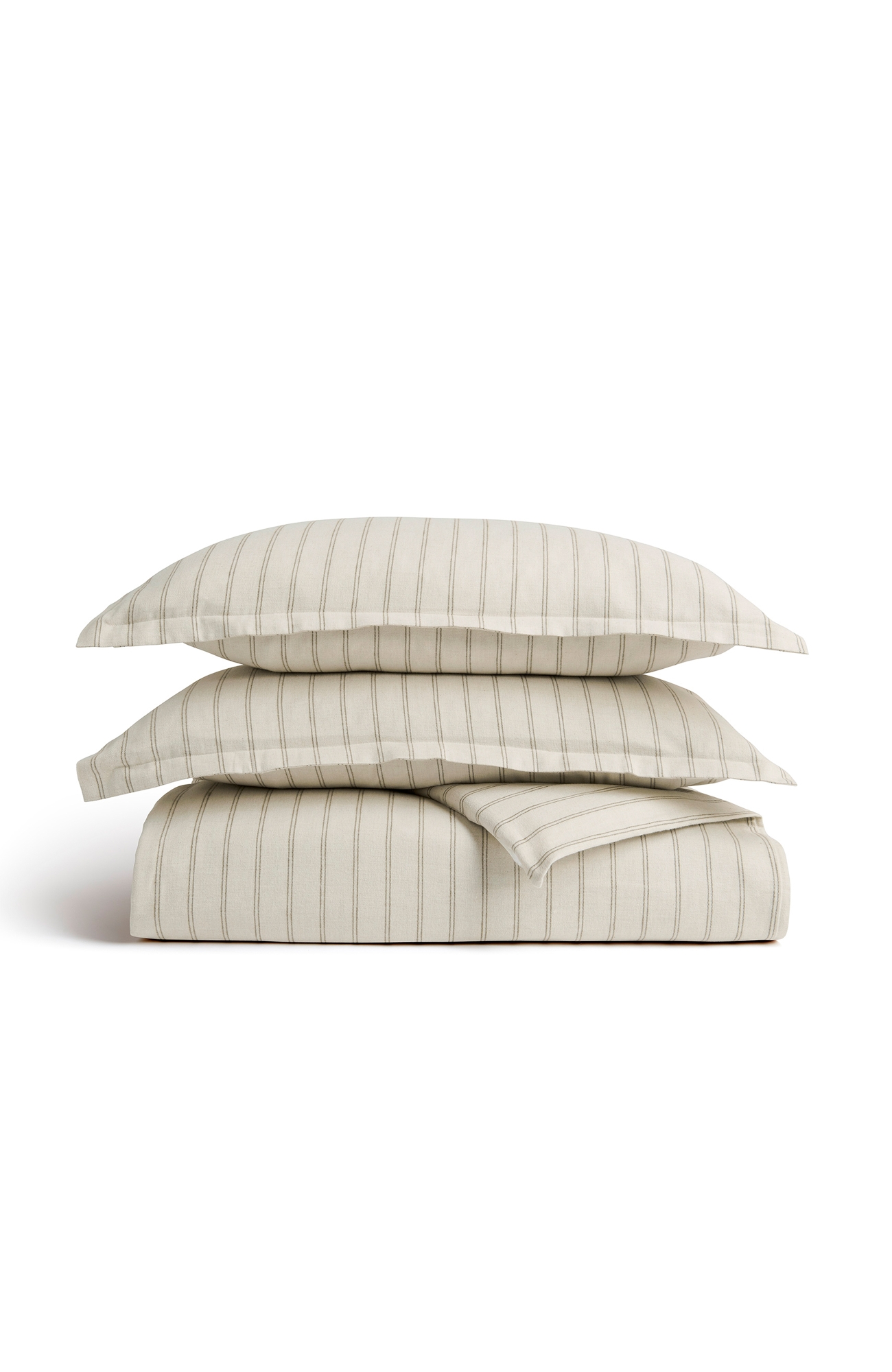 CHRISTY Flannel Stripe Brushed Cotton Duvet Cover Sets - Oat, King