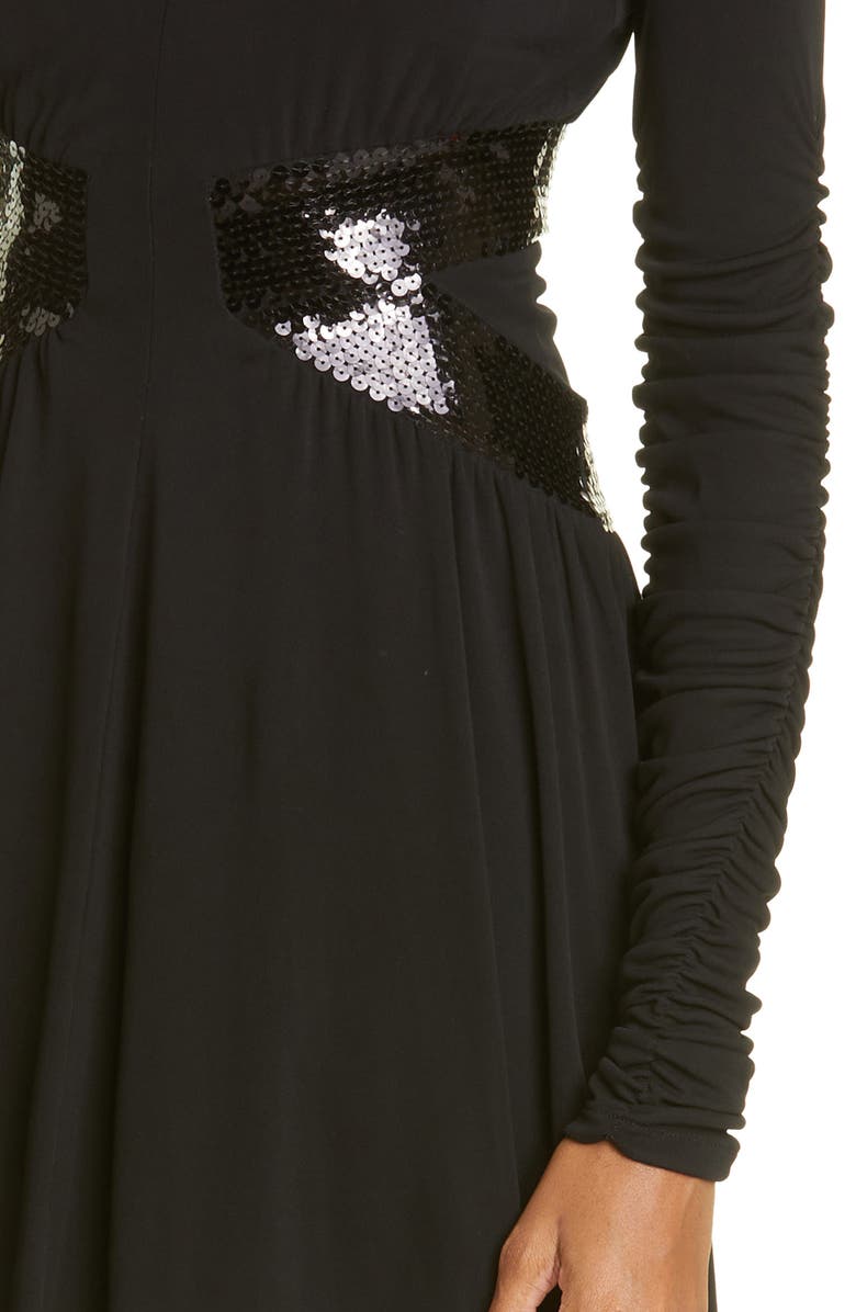 Balmain Sequin Waist Long Sleeve Fit & Flare Minidress, Alternate, color,