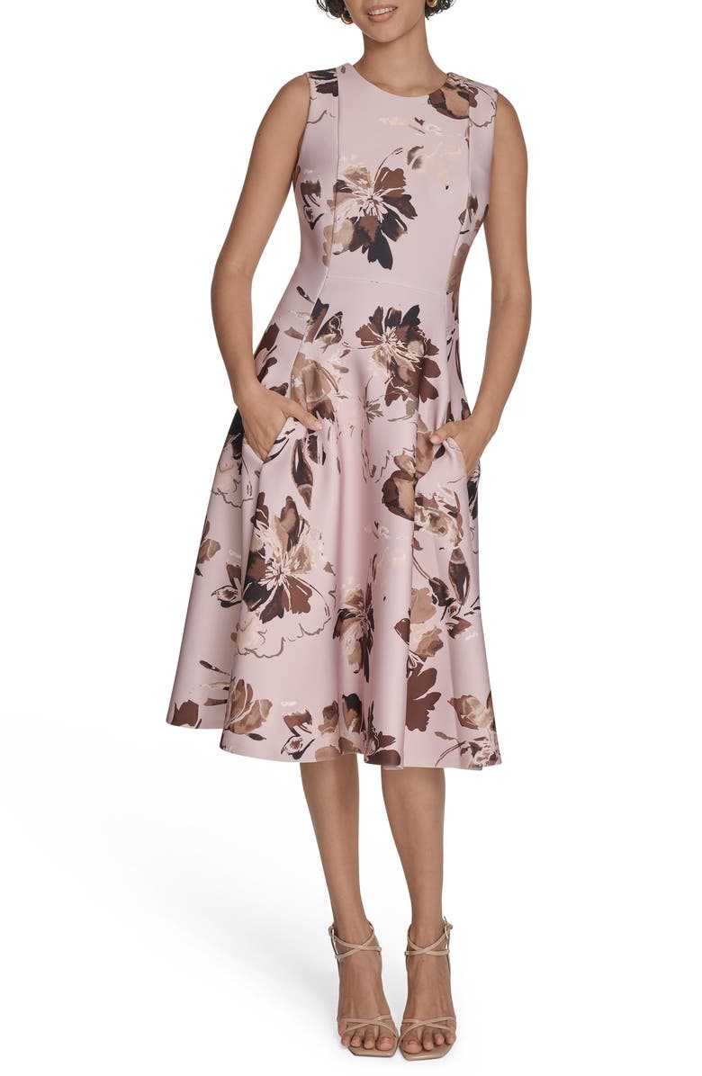 Calvin Klein Floral Sleeveless Fit & Flare Midi Dress, Main, color,