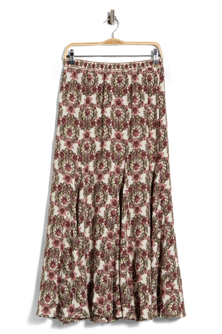 Godet Georgette Skirt, Alternate, color, ECRU/MAUVE BAROQUE FLORAL