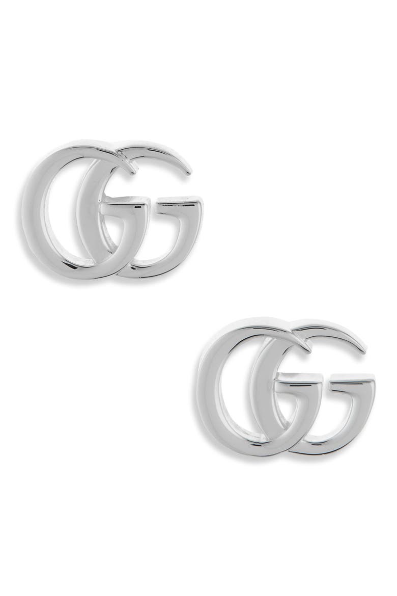 Double-G Stud Earrings, Main, color, SILVER