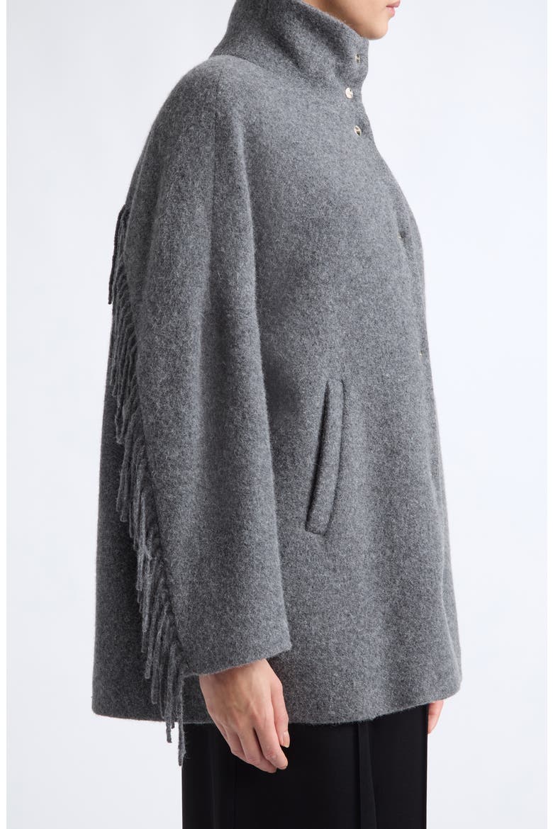 Fringed Alpaca, Nylon & Wool Jacket with Ultralight Bib Inset, Alternate, color, 9487 CHARCOAL