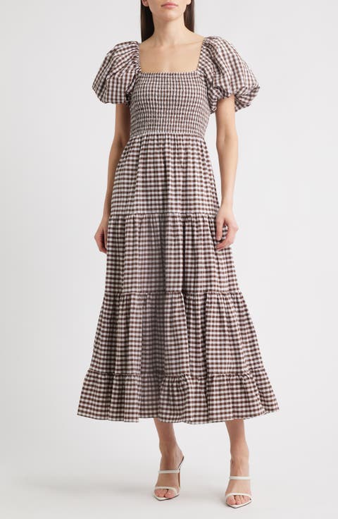 Pollen Gingham Check Midi Dress