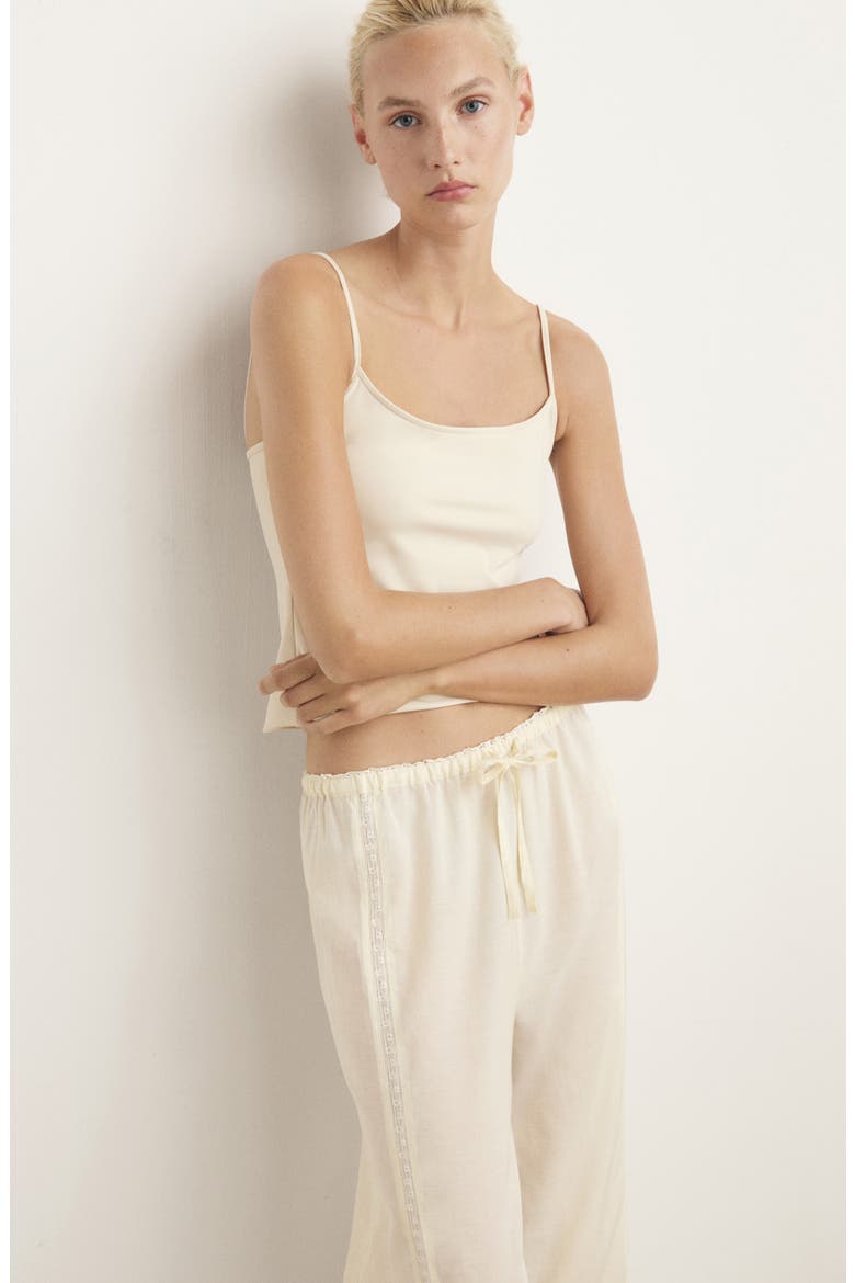Lace Trim Cotton Blend Pajamas, Alternate, color, VANILLA