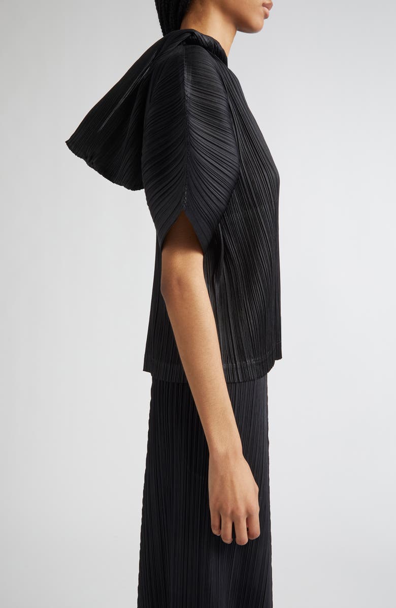 Pleats Please Issey Miyake Monthly Colors August Pleated Short Sleeve Hoodie, Alternate, color, Black