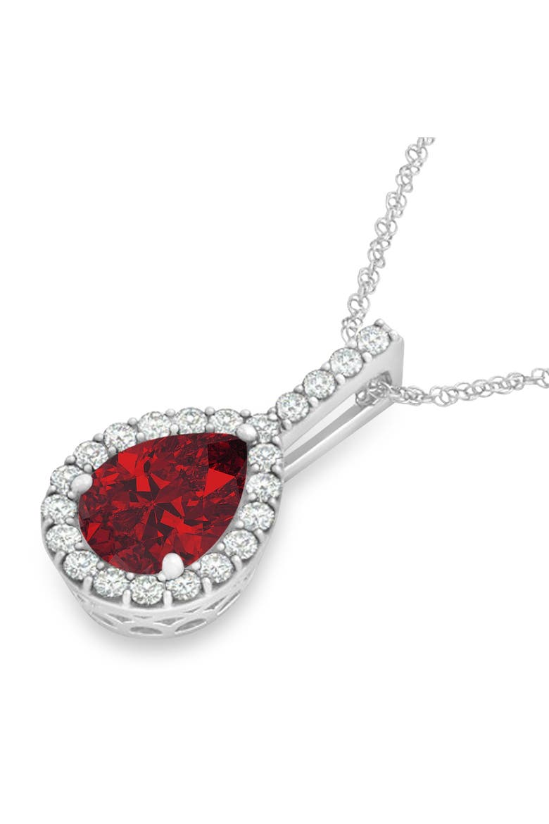 Pear Shape Lab Diamond & Ruby Halo Pendant 14k White Gold 2.20ct, Alternate, color, 2.20/White Gold