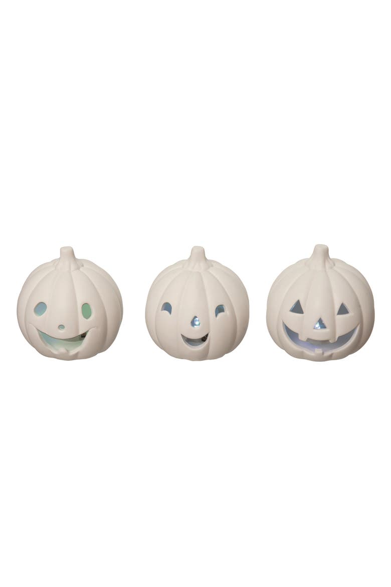 Ceramic Light Up Jack-O-Lantern Set of 3, Main, color, White
