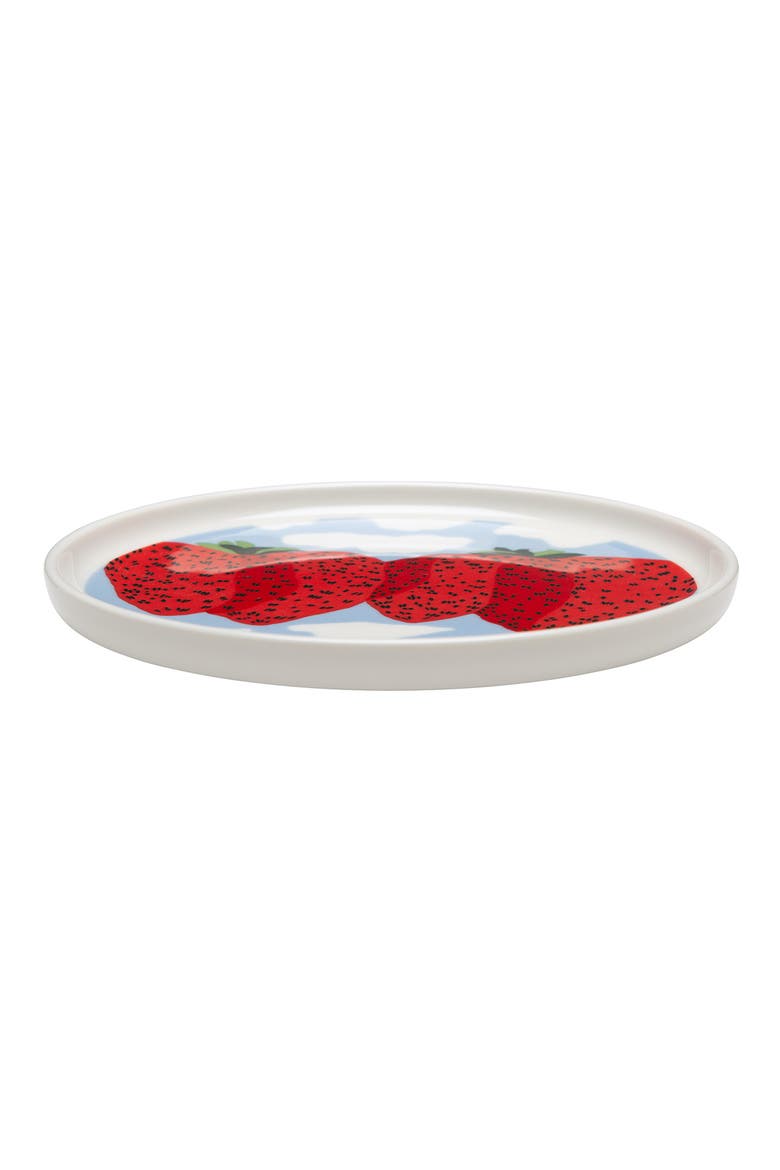 Oiva Mansikkavuoret Stoneware Plate, Alternate, color, WHITE/ RED/ BLUE