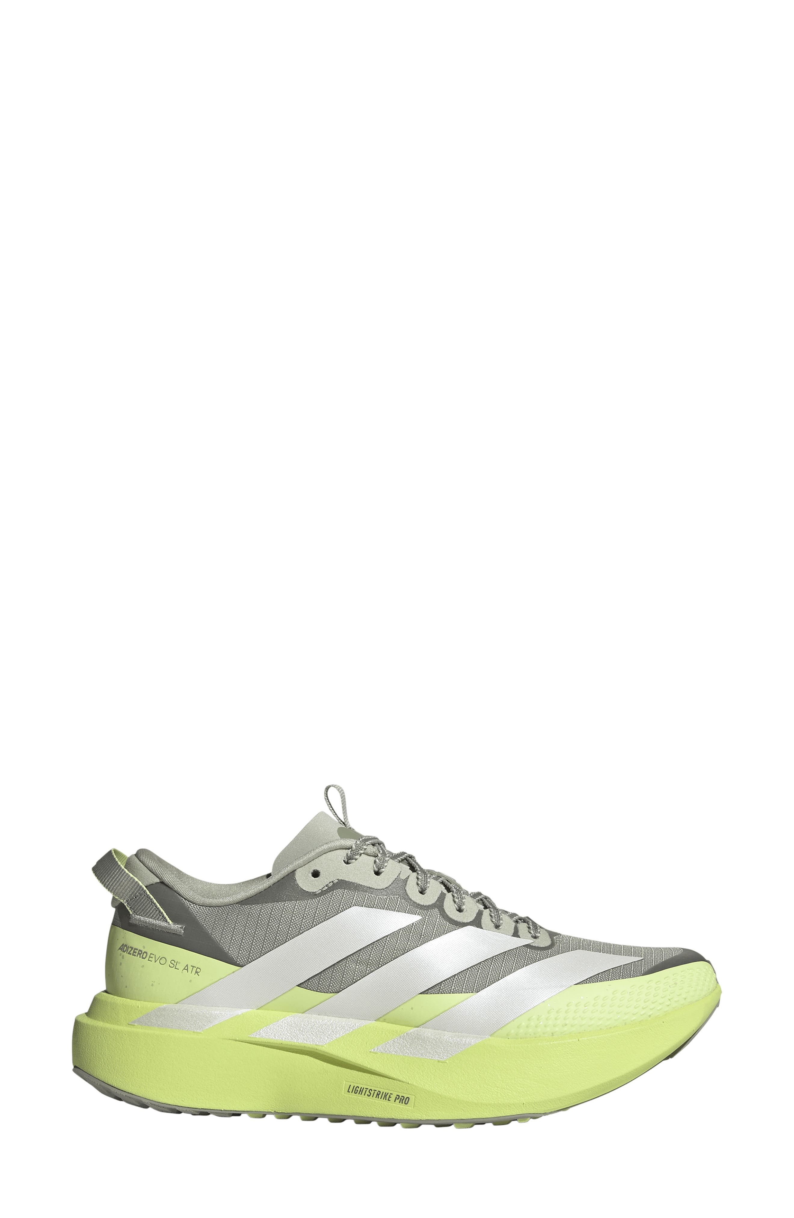 ADIZERO EVO SL ATR Running Shoe, Alternate, color, HALO GREEN/ZERO MET/ LEMON