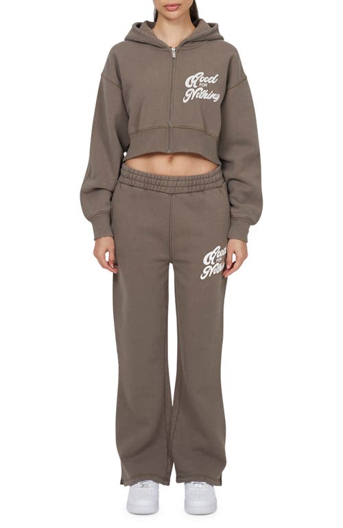 Good For Nothing Funk Relaxed  Crop Zip Hoodie In Brown