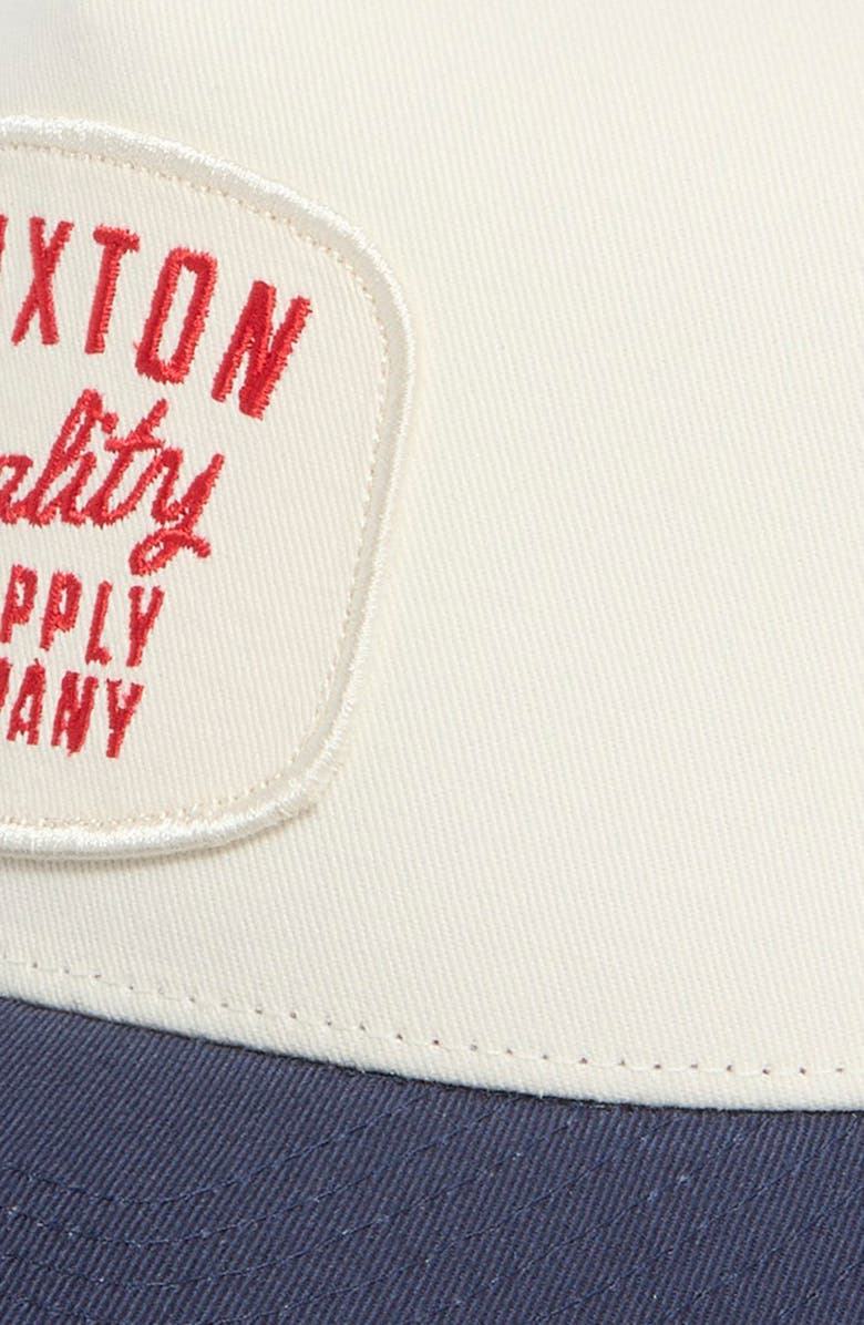 Brixton Hubal Netplus<sup>®</sup> Embroidered Logo Patch Snapback Trucker Hat, Alternate, color, Off White/ Midnight Blue
