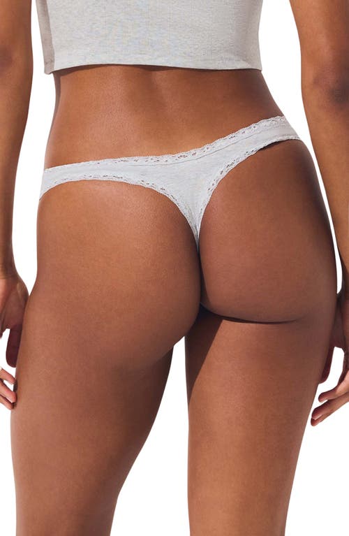 Skims Lightweight Cotton Lace Trim Thong In White