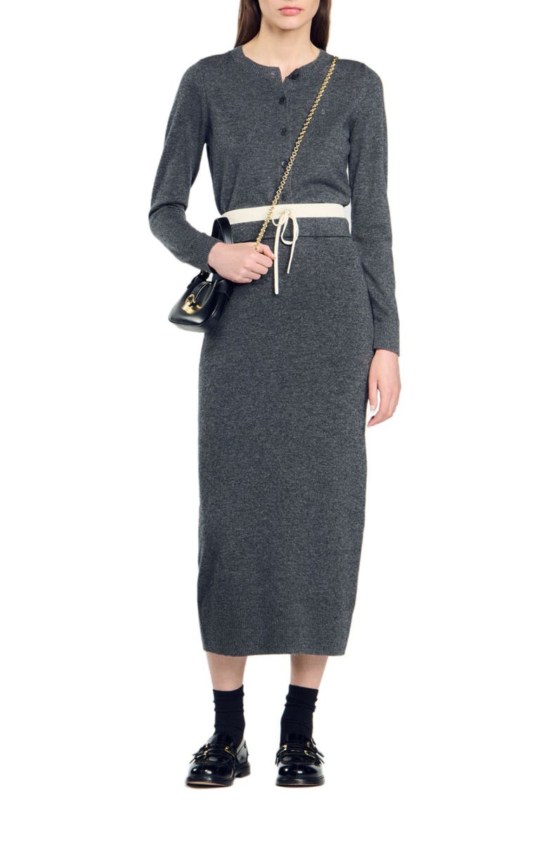 SANDRO Long double waistband skirt, Alternate, color, 