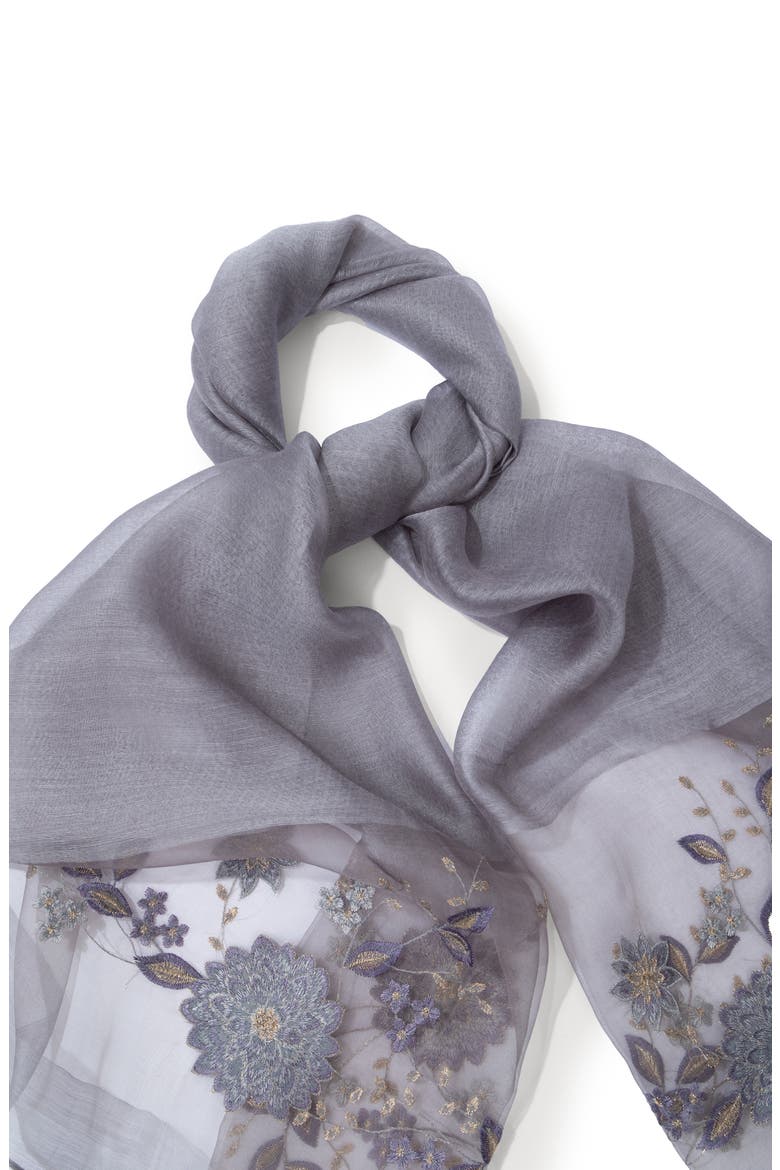 Floral Embroidered Scarf, Alternate, color, GREY