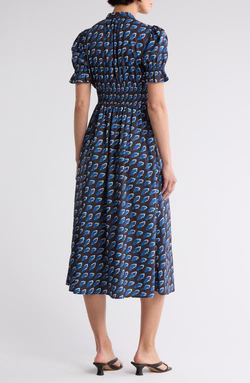 Area Stars Puff Sleeve Button Front Dress In Blue Leaf