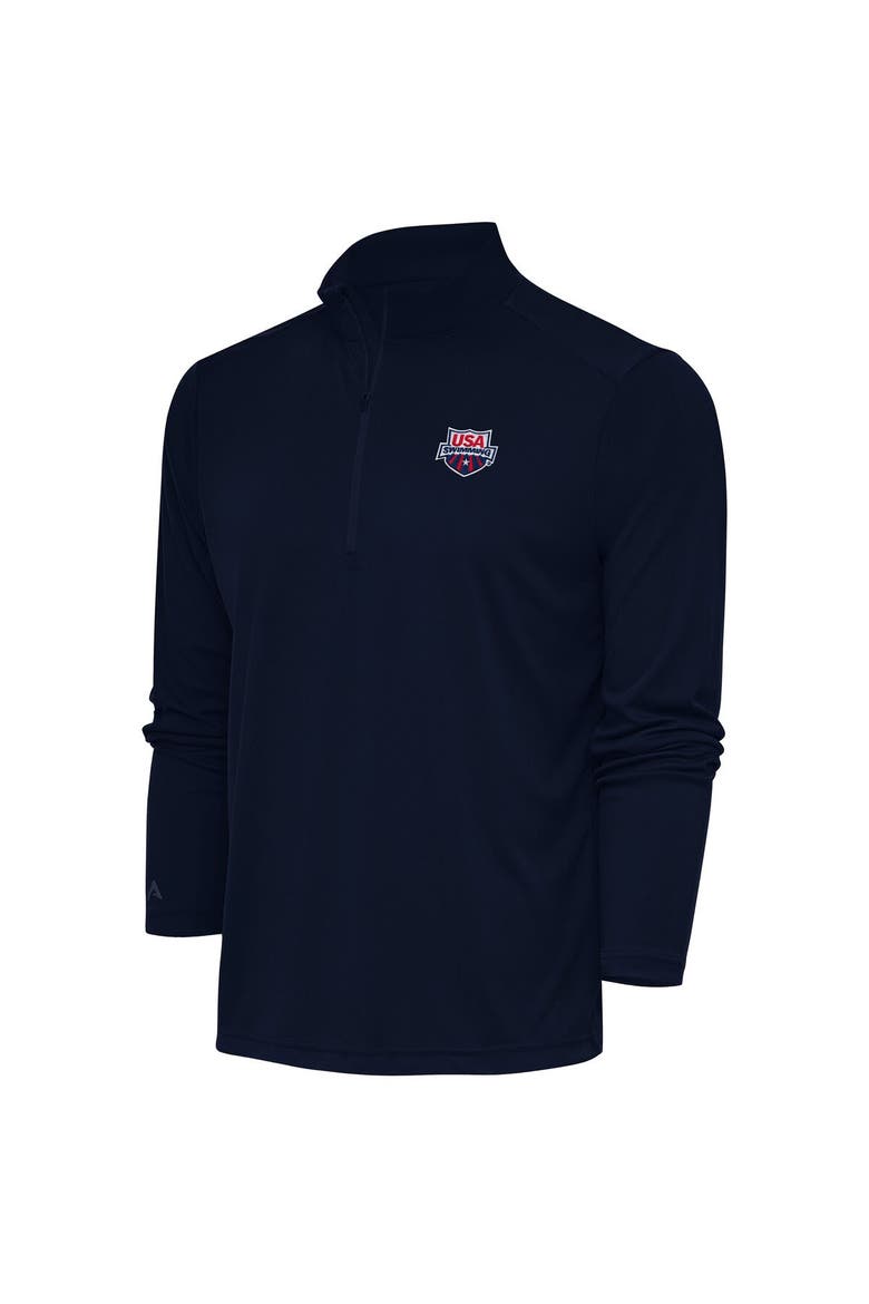 Men's Antigua  Navy USA Swimming Tribute Quarter-Zip Pullover Top, Main, color, Navy