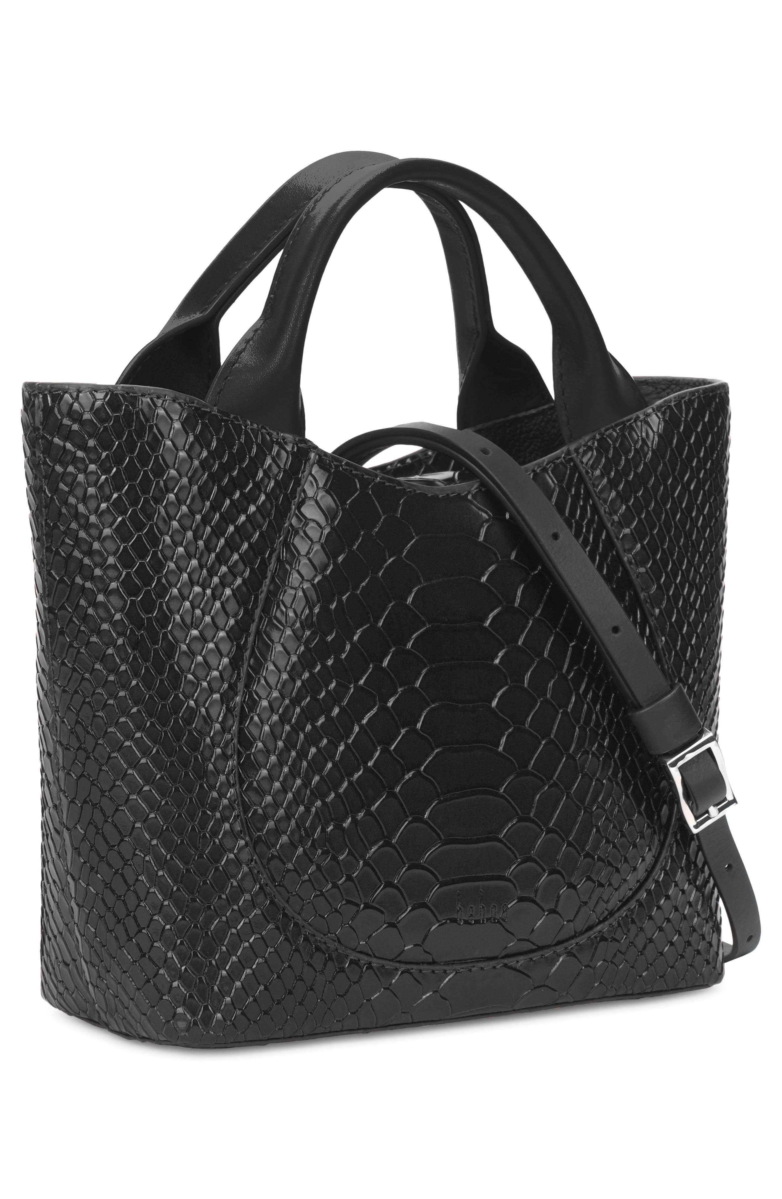 Katrina Mini Python Embossed Leather Tote, Alternate, color, BLACK