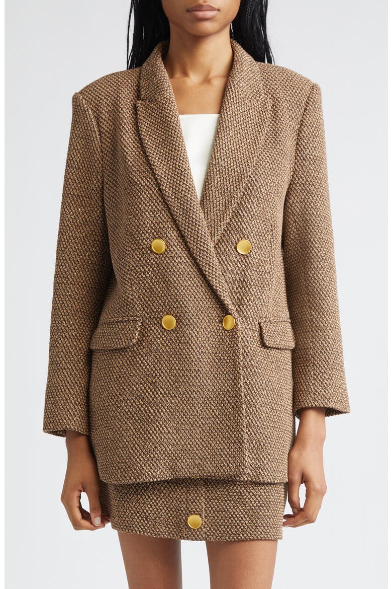 Riva Double Breasted Knit Blazer, Main, color, HOT FUDGE/CINNAMON SWIRL/GOLD