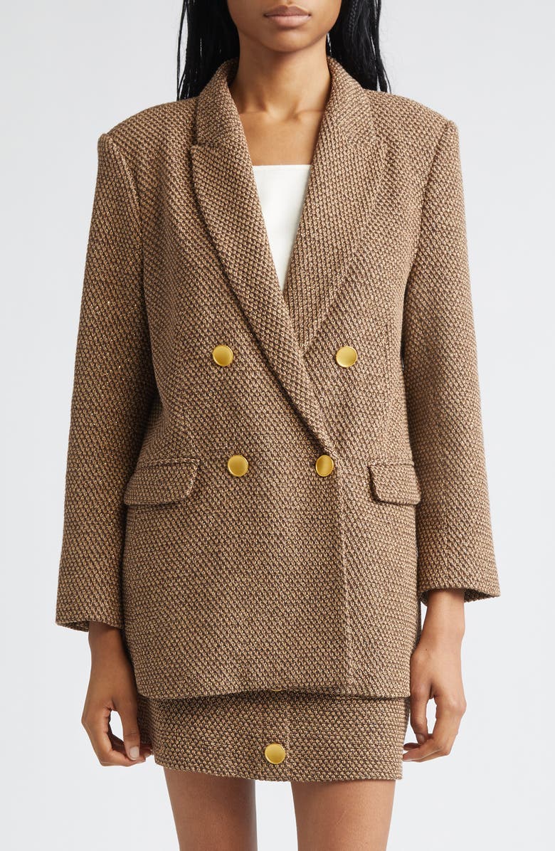 L'AGENCE Riva Double Breasted Knit Blazer, Main, color, Hot Fudge/Cinnamon Swirl/Gold
