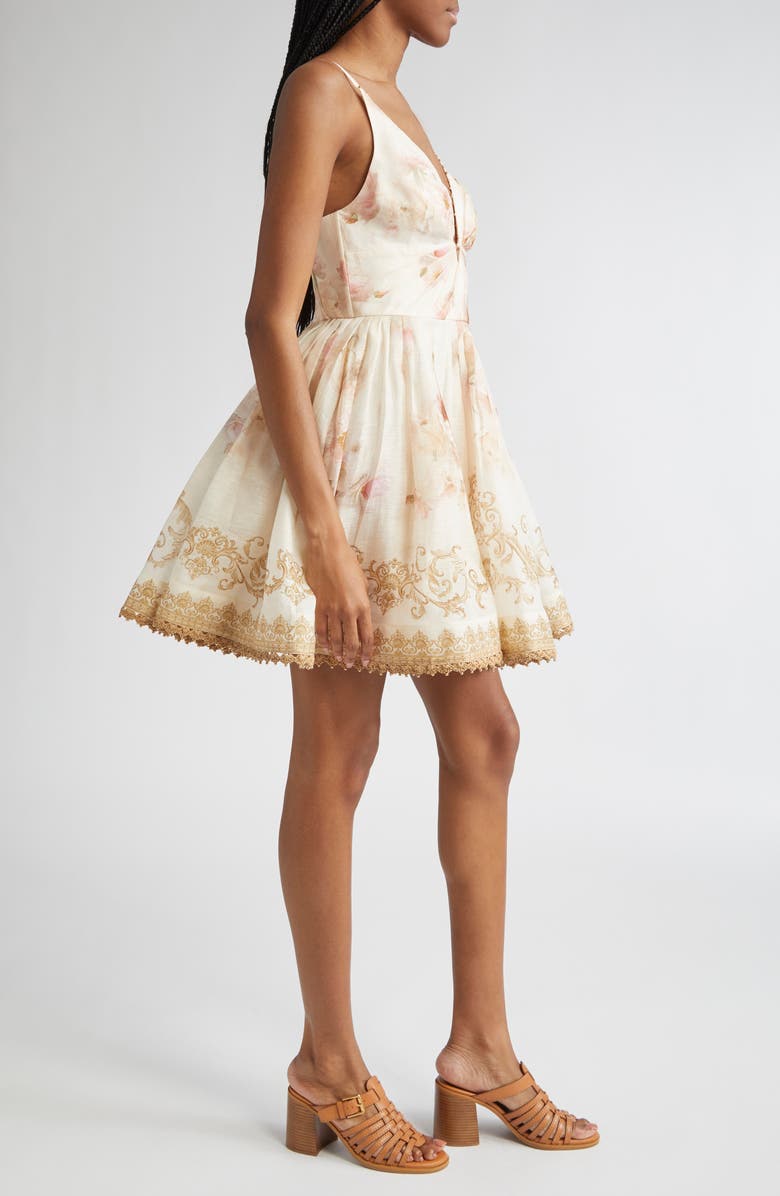 Zimmermann Hypnotic Plunge Neck Linen & Silk Minidress, Alternate, color, Cream Peony
