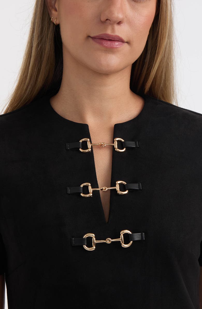 Ellen Tracy Horsebit Detail Faux Suede Shift Dress, Alternate, color, Black