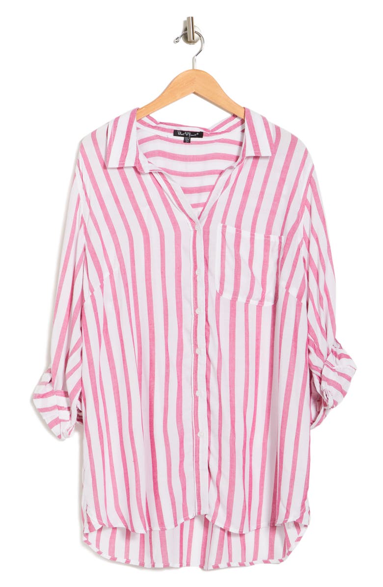 VELVET HEART Elisa Stripe Roll-Sleeve Button Front Shirt, Alternate, color, 