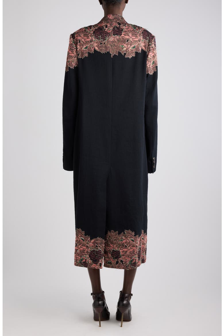 Rarrysta Floral Embroidered Double Breasted Coat, Alternate, color, BLACK